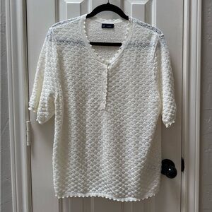 Gap XL Linen-Blend Pointelle Henley Top, Ivory Beige Forest